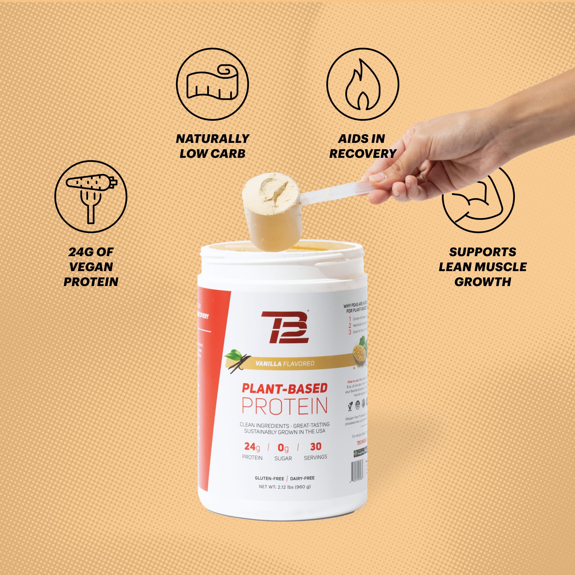 TB12 proteína vegetal sin grumos, mezcla suave sin esfuerzo.