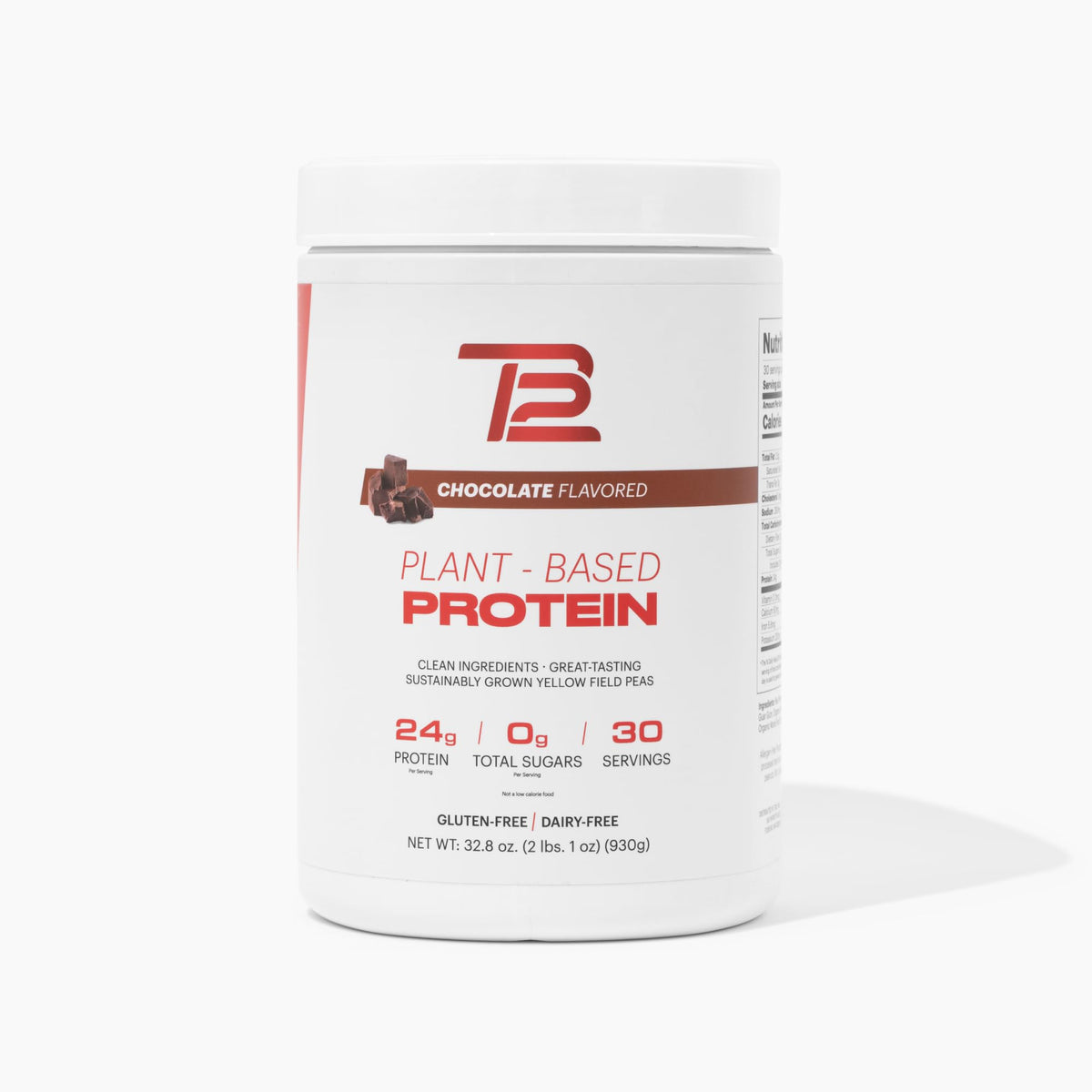 TB12 Proteína basada en plantas sabor chocolate, envase listo para batidos.