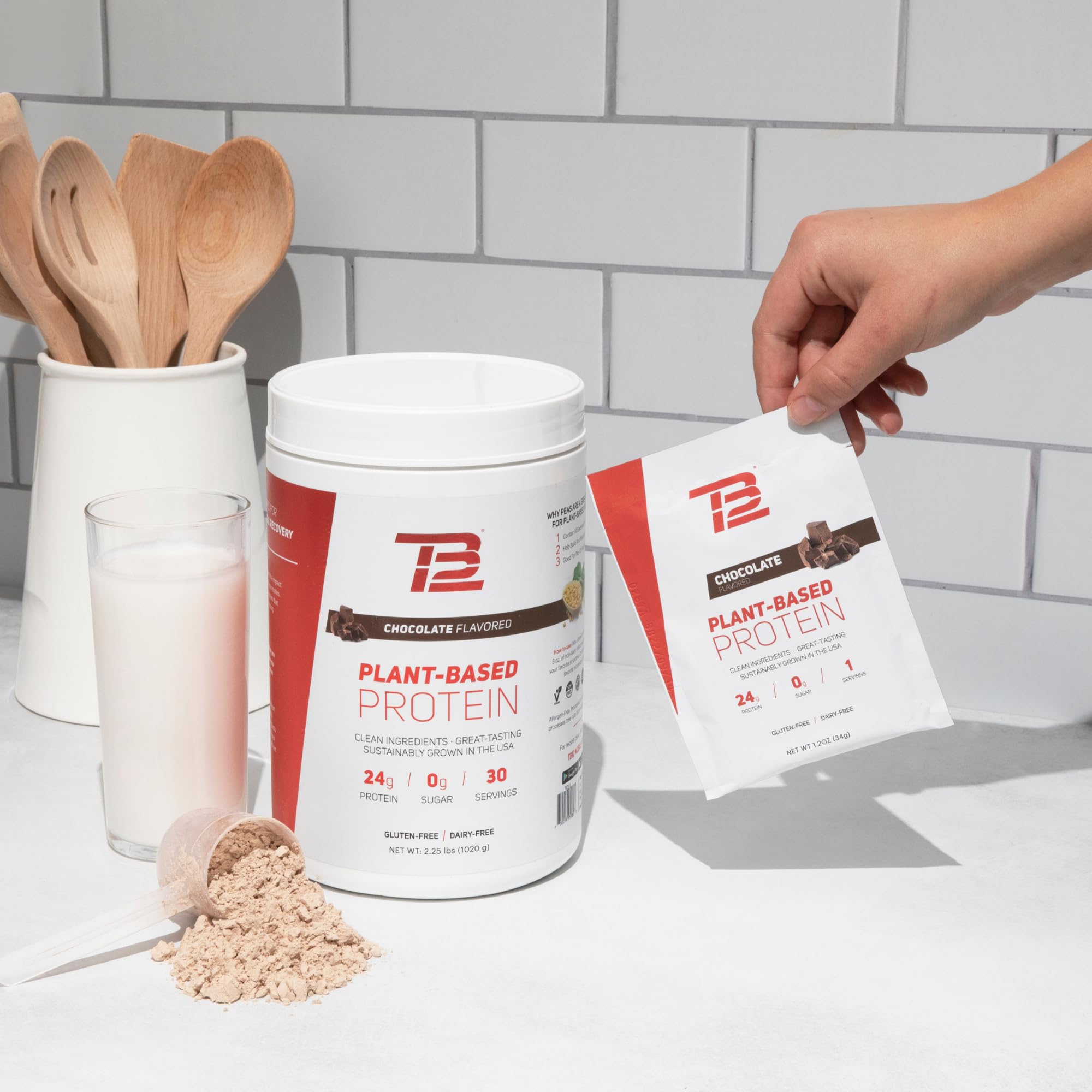 TB12 Proteína vegetal chocolate, receta desayuno nutritivo.