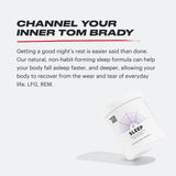 TB12 Sleep: empaque muestra indicaciones y beneficios para la rutina nocturna.