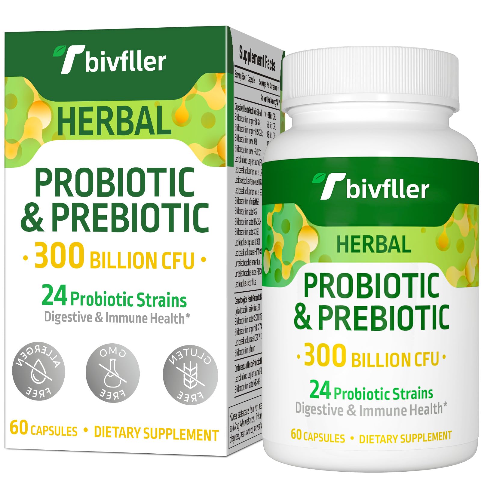 Tbivfller probióticos 300B CFU, botella para uso diario. Apoyo digestivo.