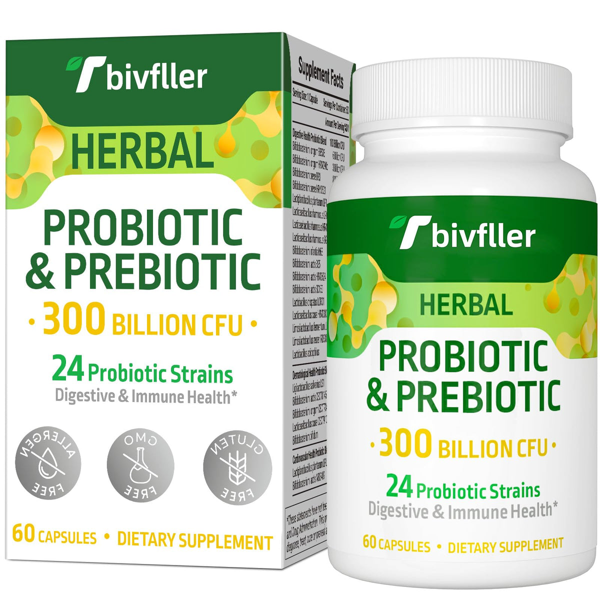 Tbivfller probióticos 300B CFU, botella para uso diario. Apoyo digestivo.