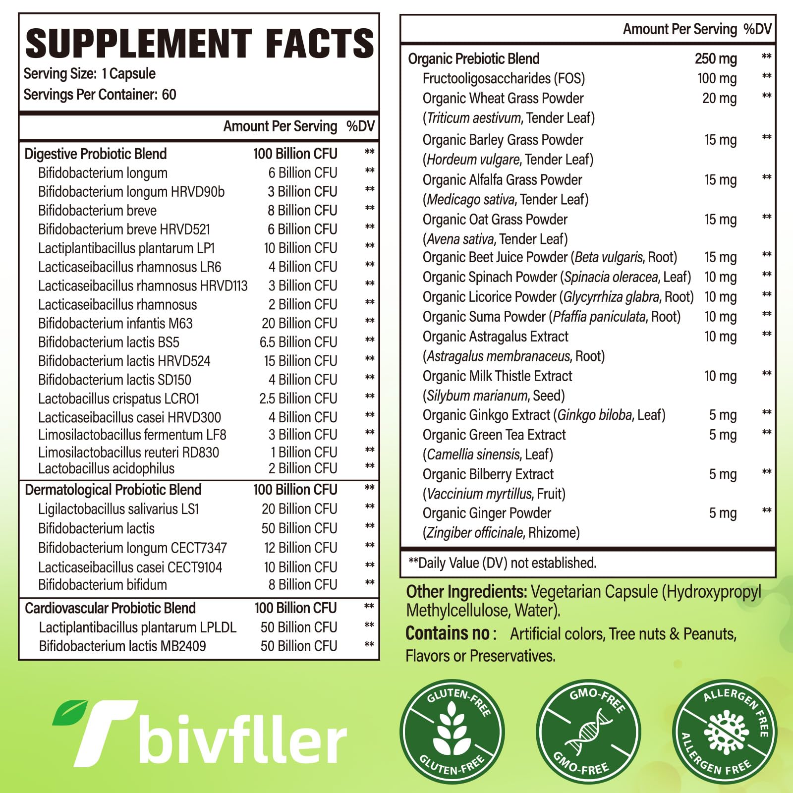 Tbivfller cápsulas probióticas, 24 cepas, impulso digestivo natural.