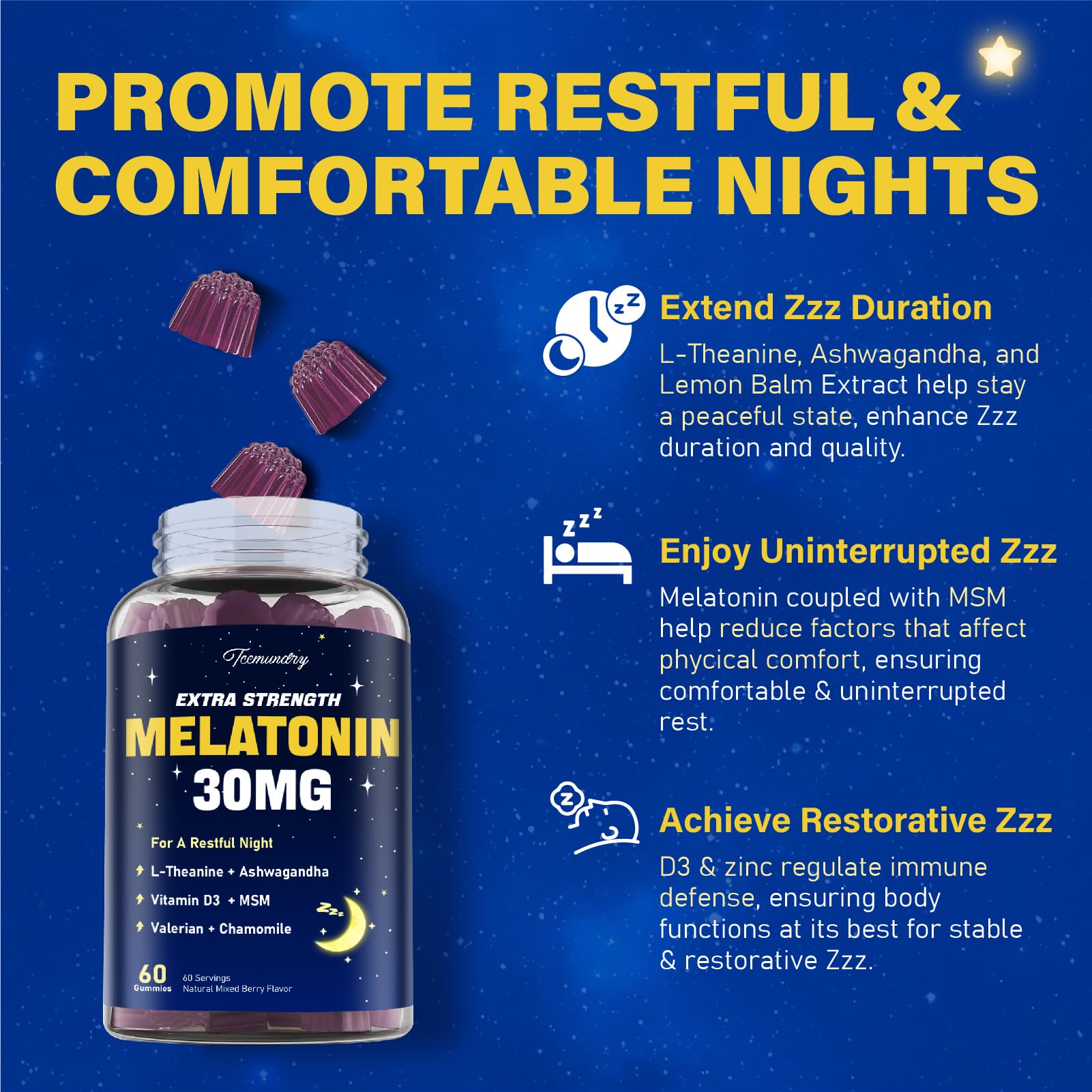 D3 y zinc de Tcemundry para apoyo inmune nocturno.