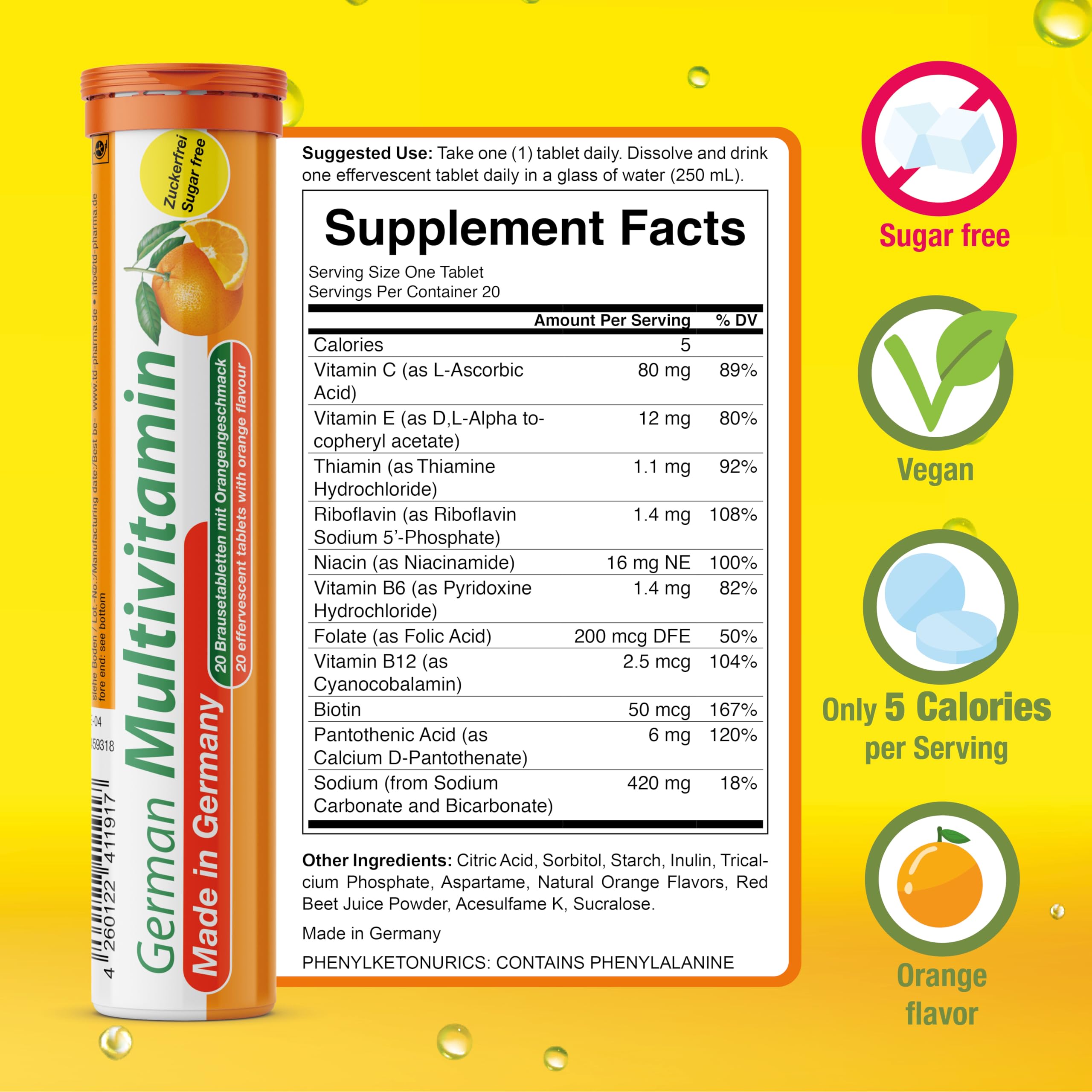 T&D Multivitamin alemán, disolución efervescente en agua