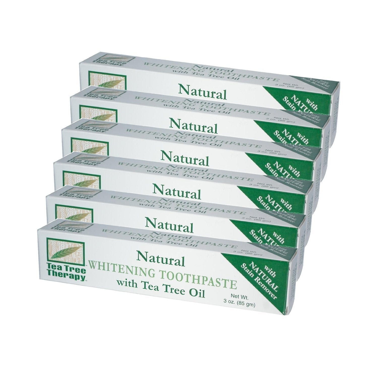Tea Tree Therapy dentífrico natural blanqueante con aceite, ideal para limpieza diaria y aliento fresco.