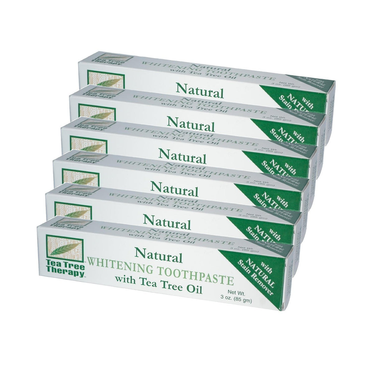 Tea Tree Therapy dentífrico natural blanqueante con aceite, ideal para limpieza diaria y aliento fresco.