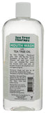 Tea Tree Therapy enjuague bucal, etiqueta mentolada y aroma fresco para uso diario.
