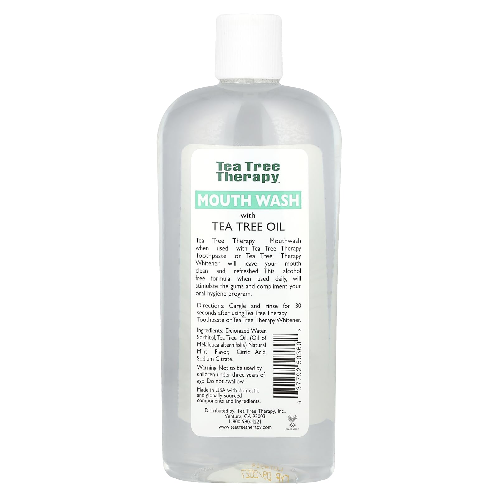 Tea Tree Therapy enjuague bucal sin alcohol 12 oz, etiqueta verde, ideal para enjuague nocturno
