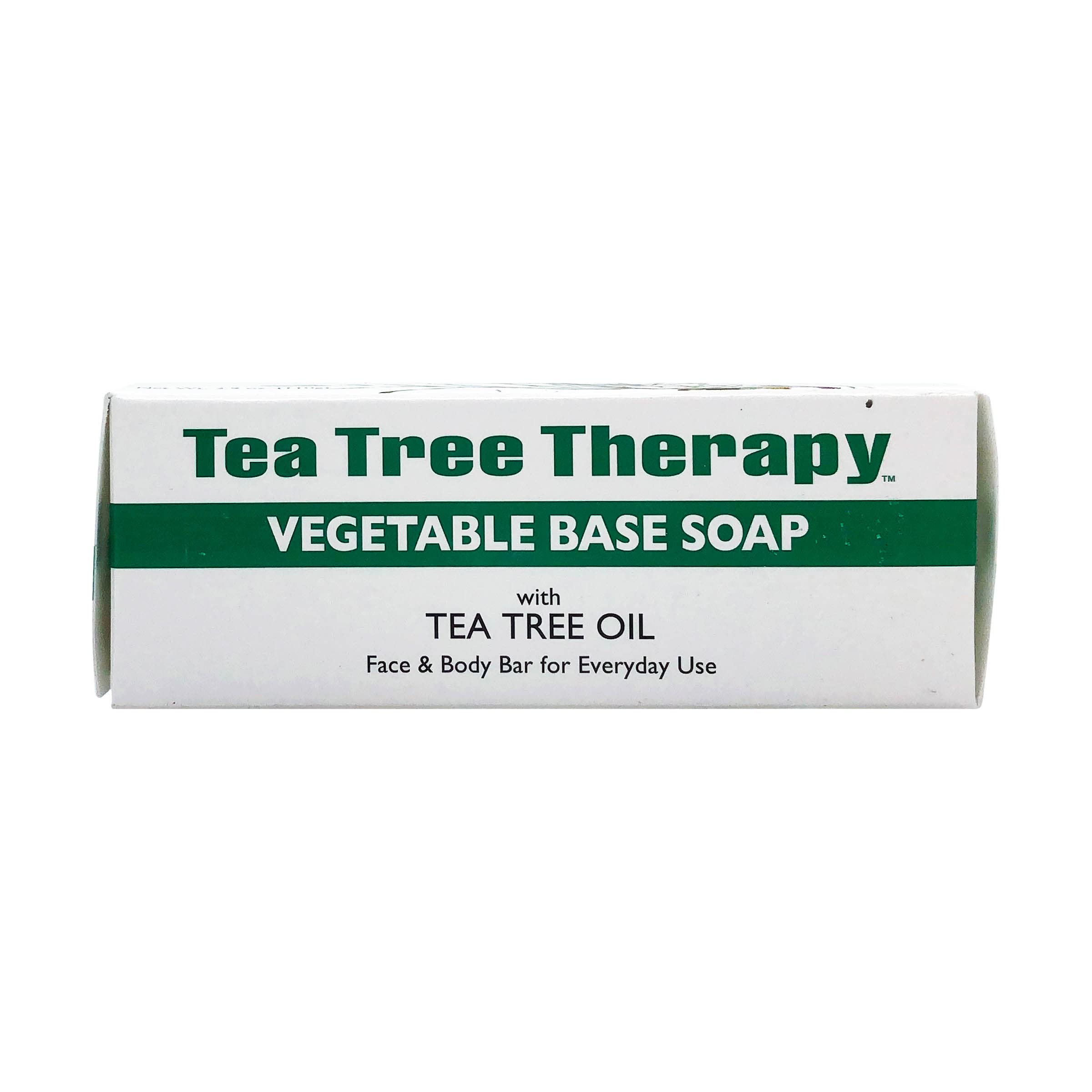 Tea Tree Therapy jabón barra base veg, empaque que facilita almacenamiento.