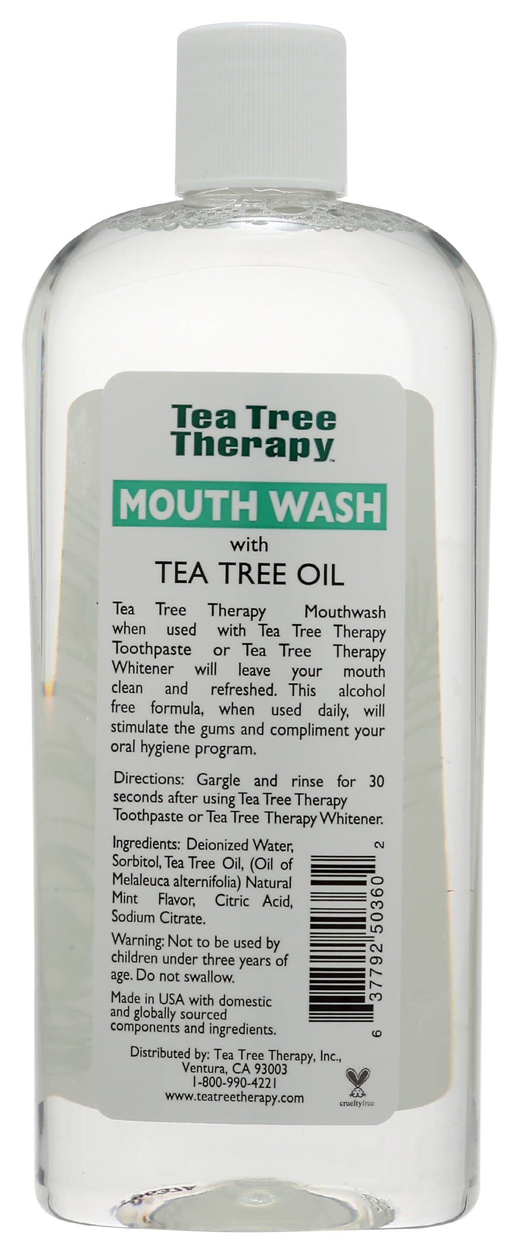 Tea Tree Therapy Mouthwash, vista de vertido en copa para enjuague suave diario.
