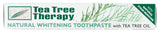Pasta dental Tea Tree Therapy blanqueadora natural, etiqueta detalle: ingredientes clave para una limpieza suave.