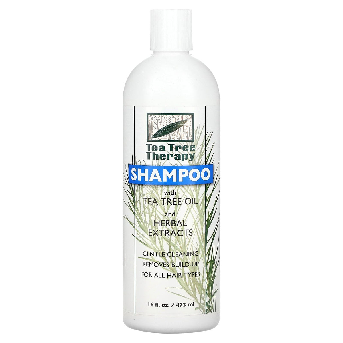 Tea Tree Therapy Shampoo: botella vertida, limpieza suave que hidrata el cabello y deja sensación fresca.