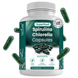 Botella Teaveli con cápsulas de spirulina y chlorella para detox suave