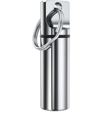 TecQach porta-píldoras de bolsillo con llavero plateado, ideal para llevar medicación con seguridad.