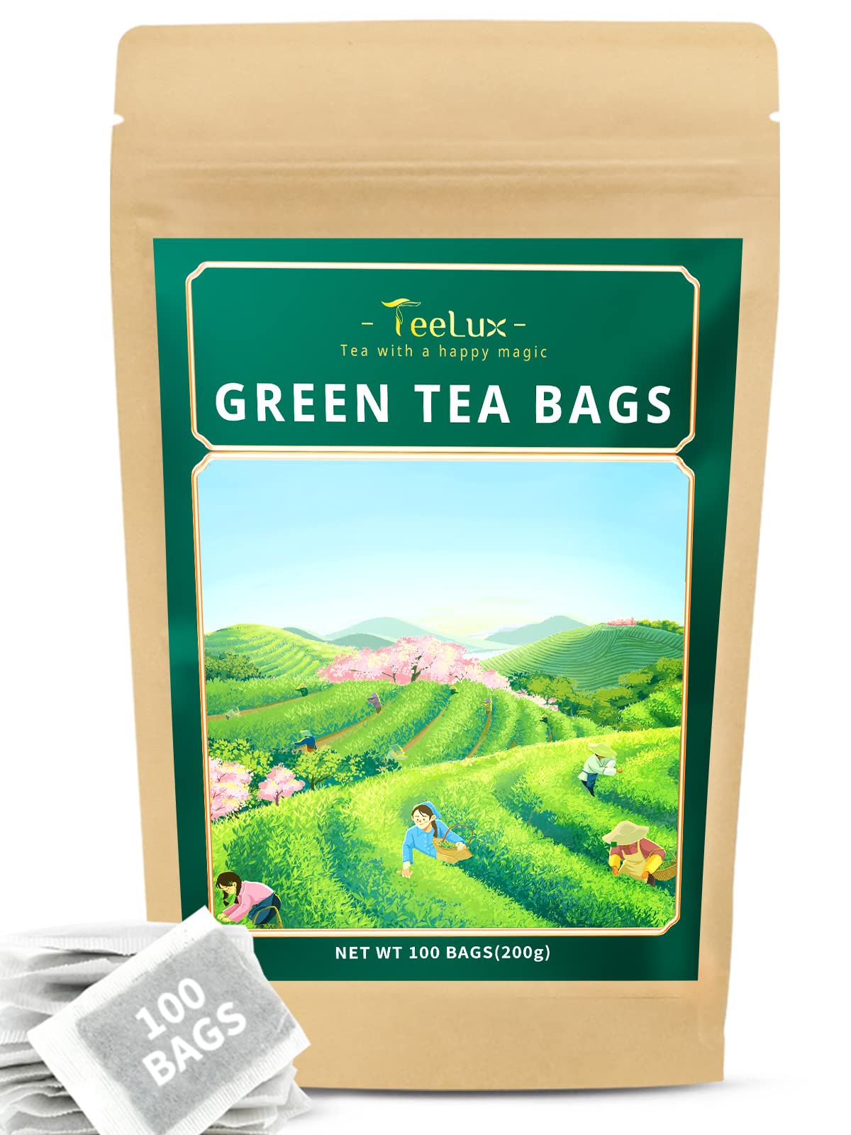 TeeLux bolsas de té verde naturales: sabor suave para una pausa relajante.