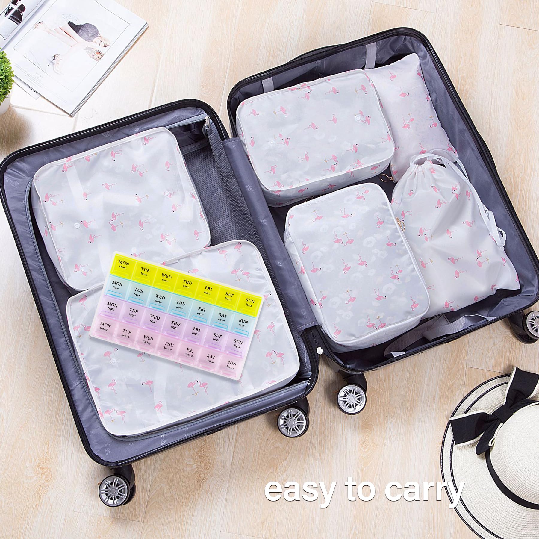Teikou caja portátil para viaje, ideal para píldoras, vitaminas y suplementos.