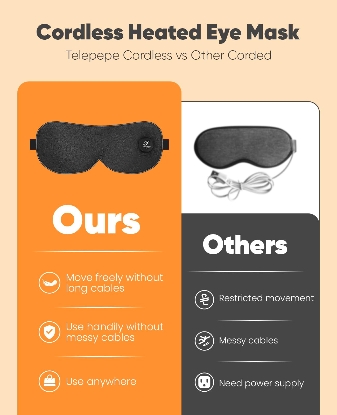 Telepepe mascarilla ocular calor tres niveles para diferentes preferencias