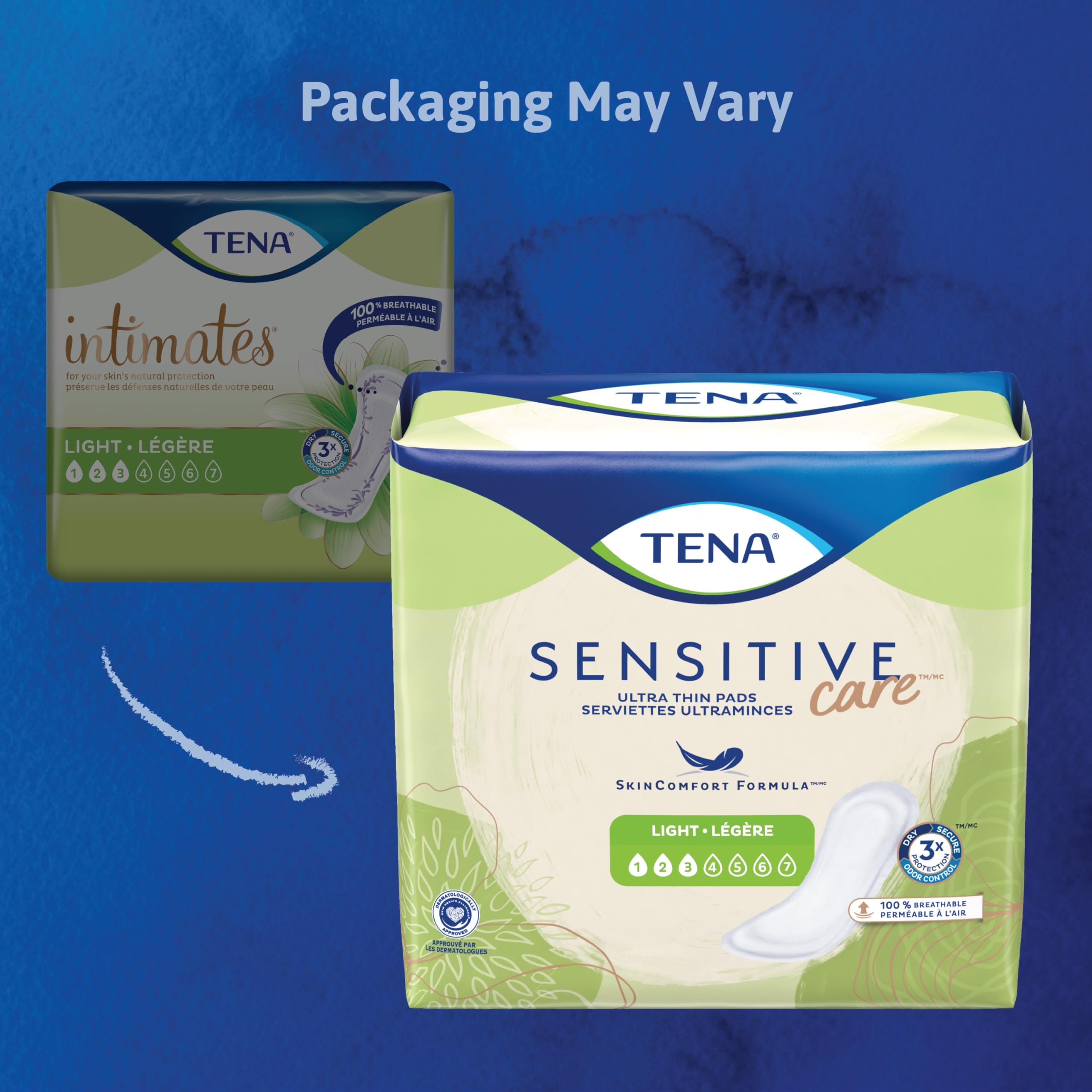 Protección triple de TENA Intimates contra filtraciones, olor y humedad.