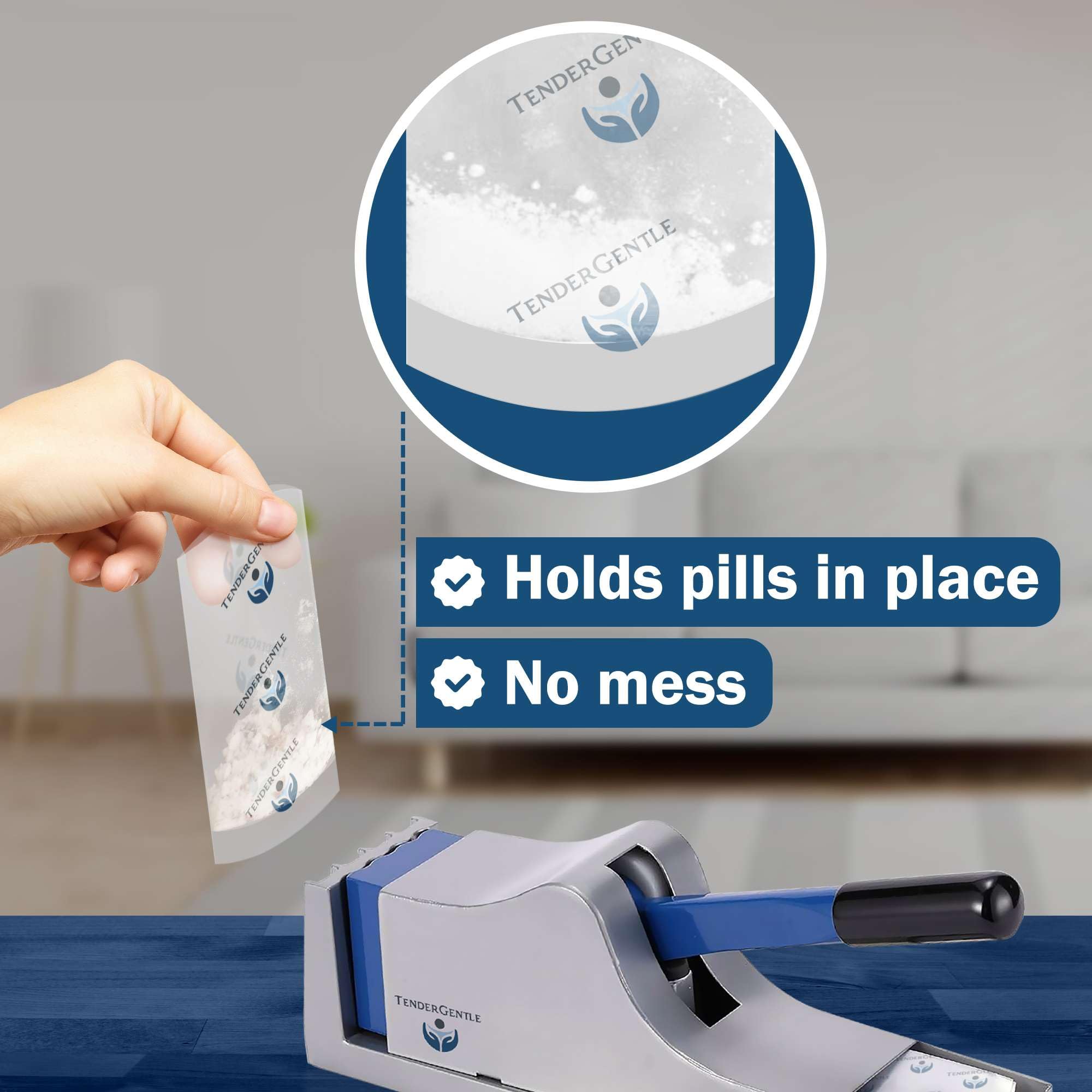 Bolsas TenderGentle para triturar pastillas en hospitales, manejo seguro.