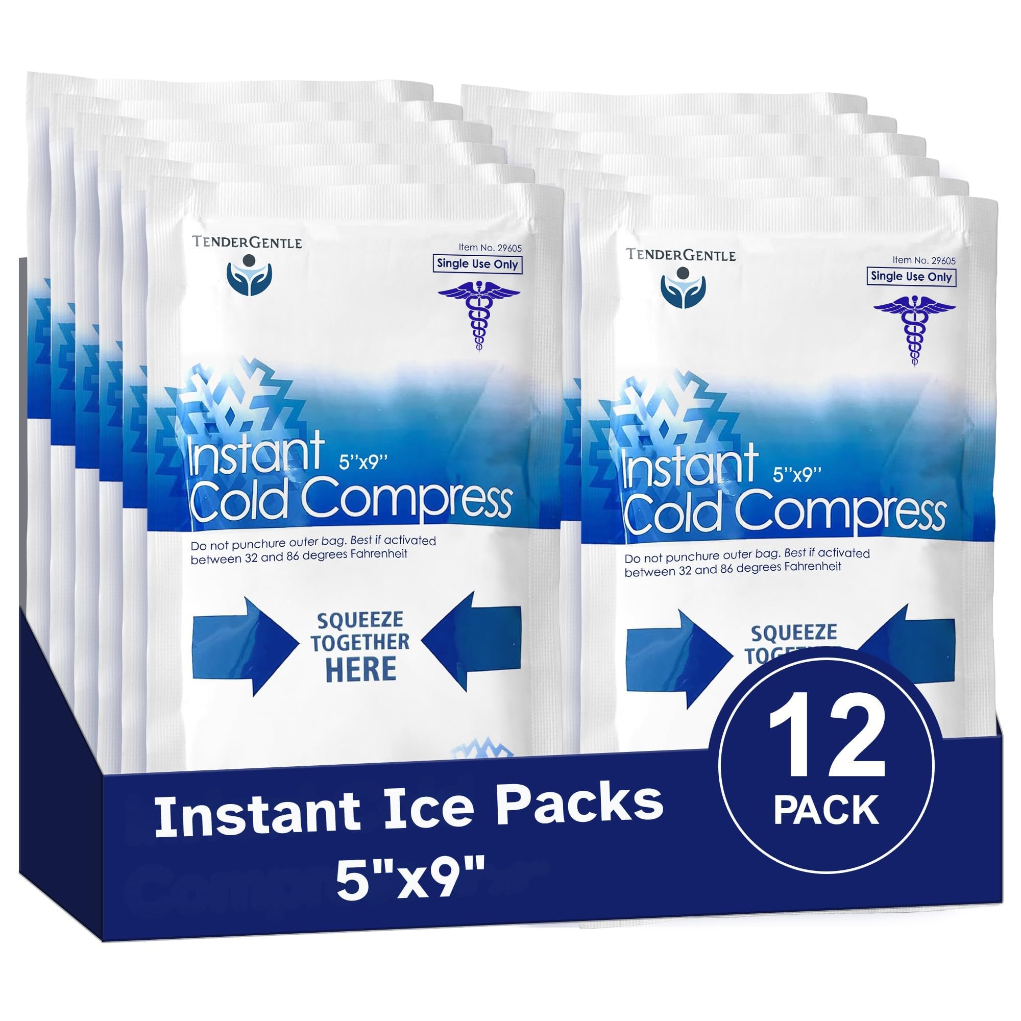TenderGentle compresas frio instantaneas en tamaño 5x9 para alivio temporal de lesiones