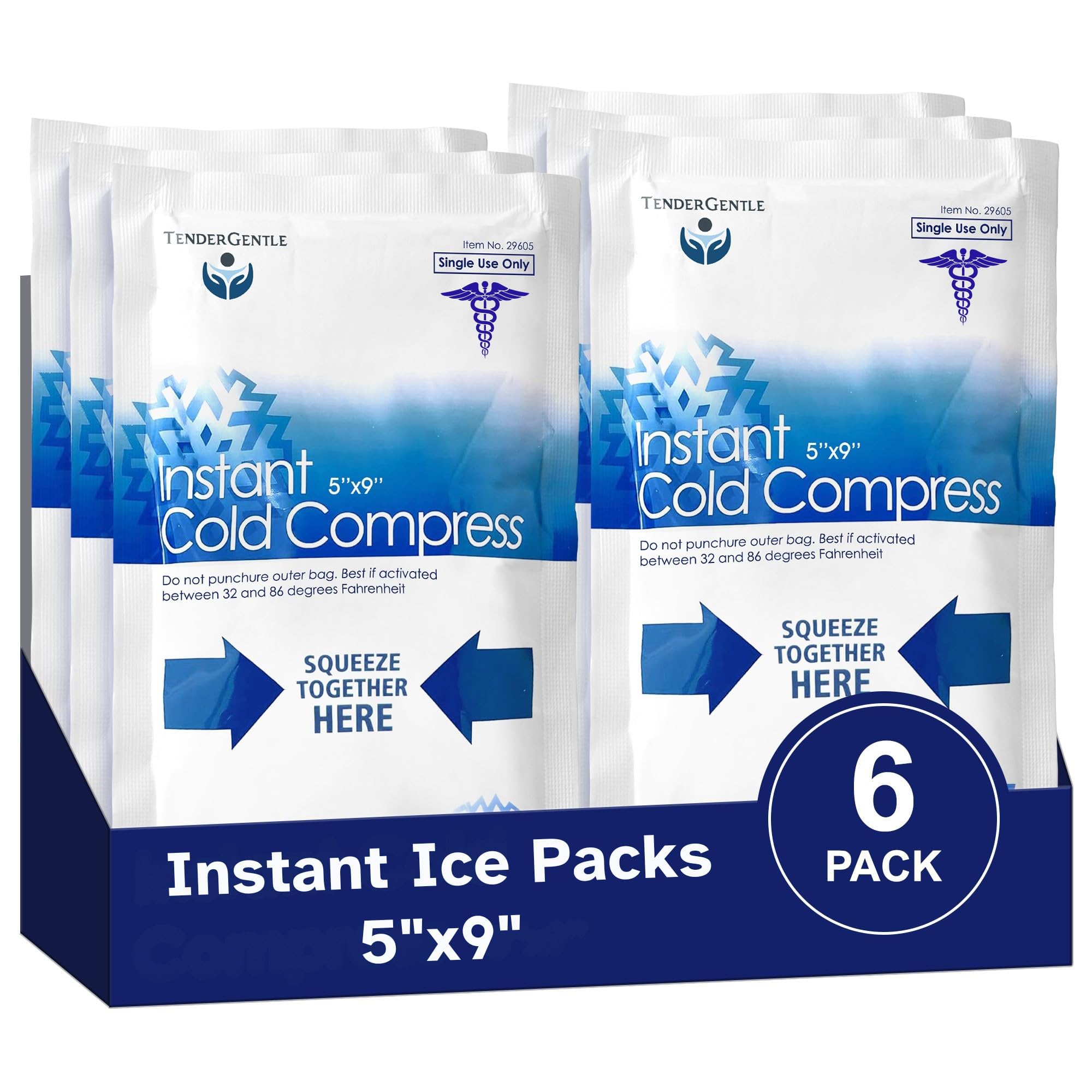 TenderGentle paquetes de hielo desechables, seis-pack, alivio rápido para lesiones menores.