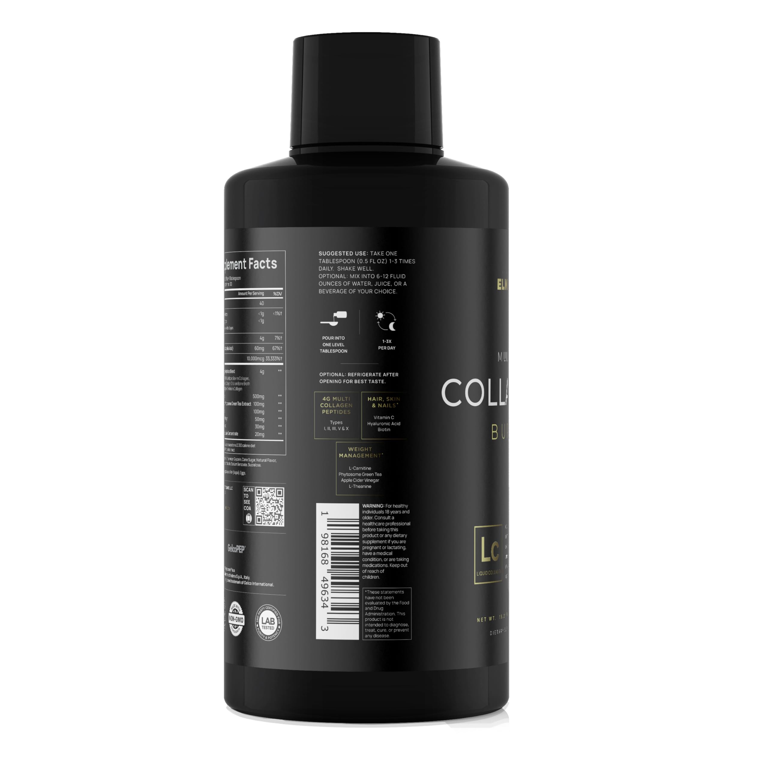 Terra Elmnt colágeno líquido botella premium: formato fácil de incorporar en la rutina.