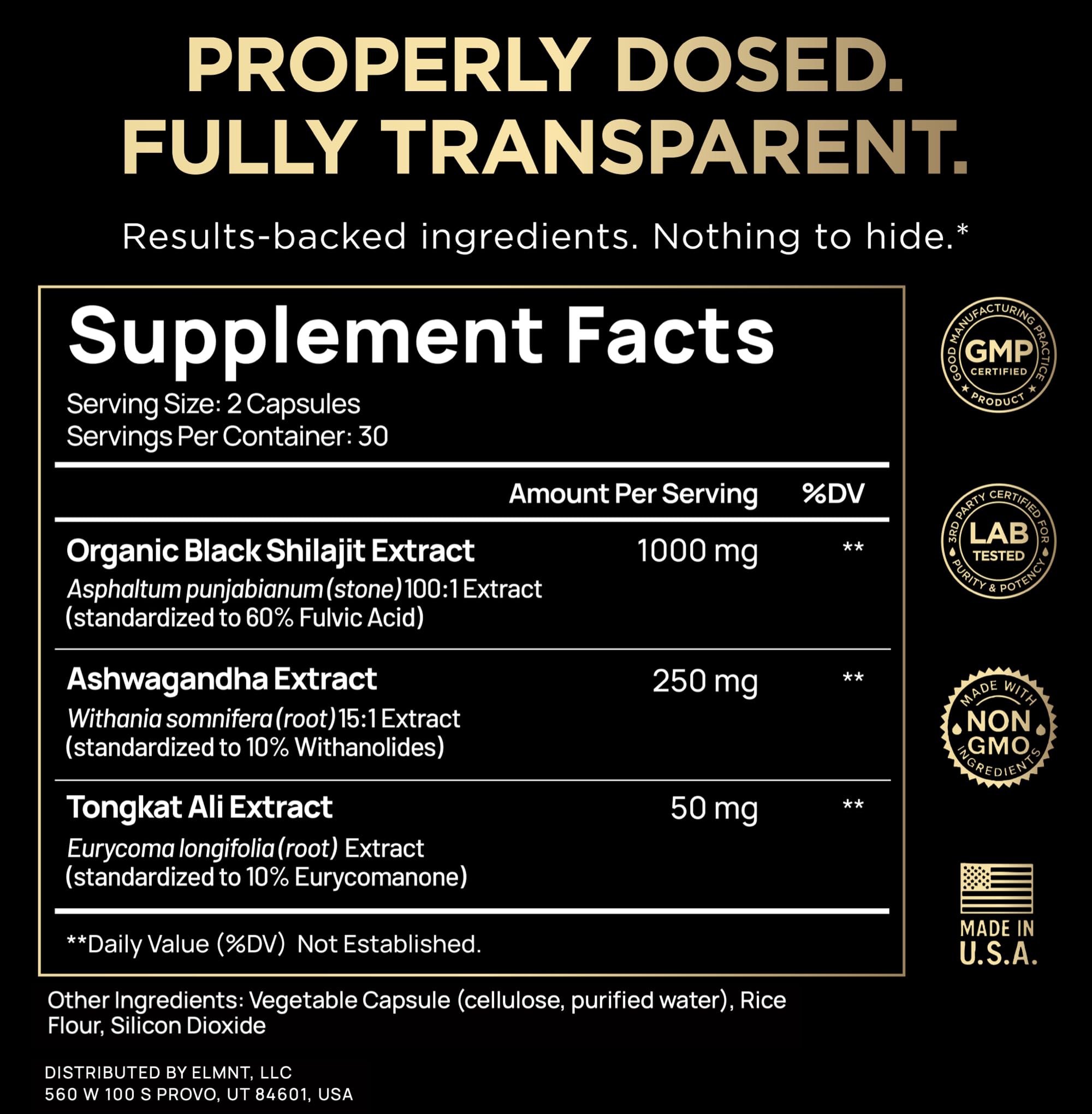 Cápsulas Terra ELMNT con dosis de 1000 mg para concentración.