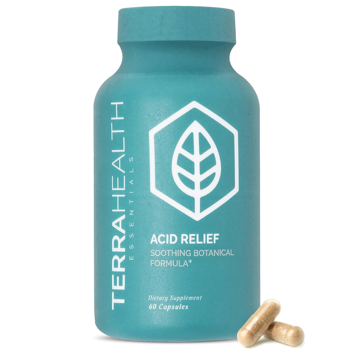 Terra Health Essentials Acid Relief: botella de cápsulas para apoyo digestivo suave