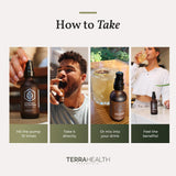 Terra Health Essentials frasco con dispensador para dosis convenientes.