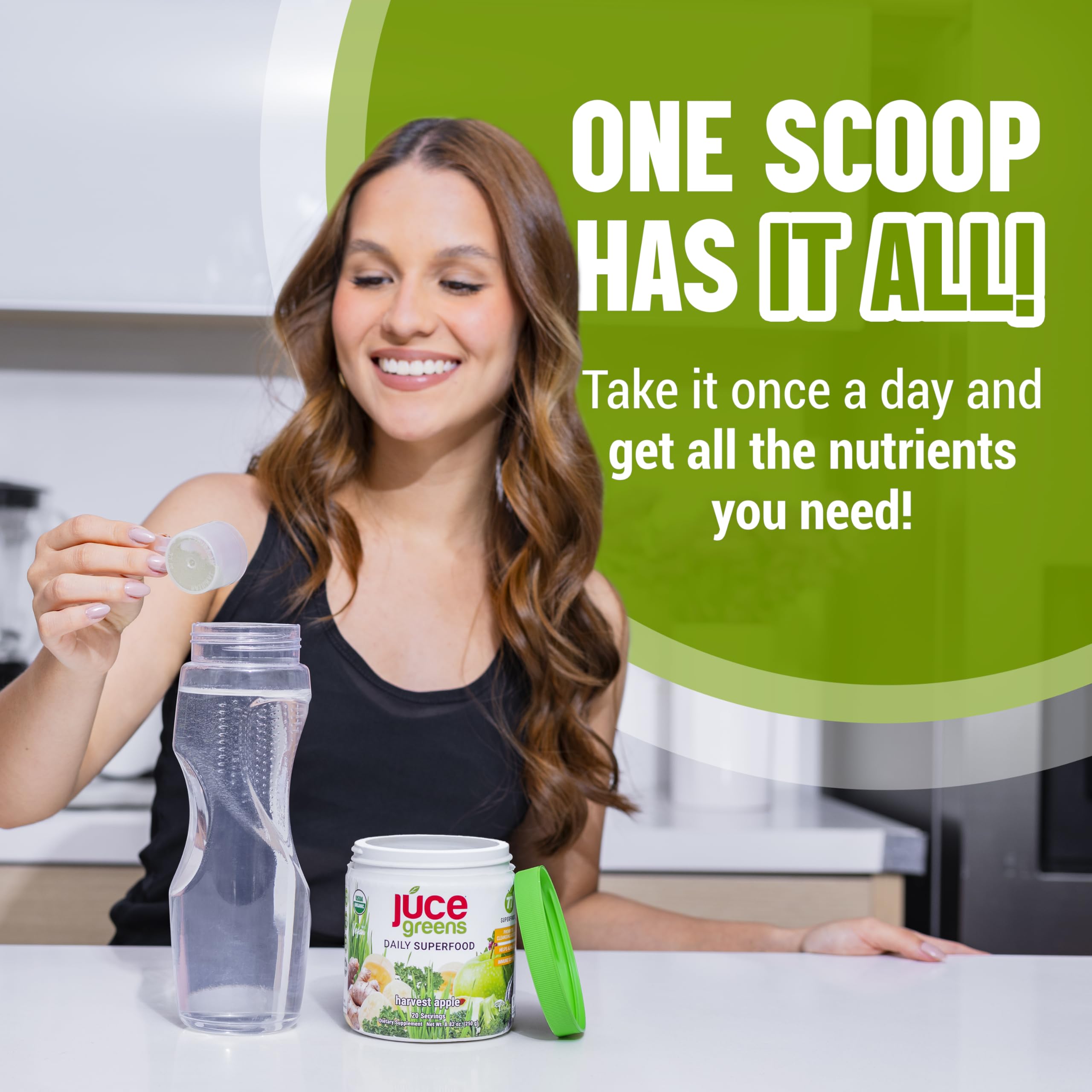 Terra Kai JUCE Green Superfood sabor manzana cosecha, delicioso y fácil de mezclar