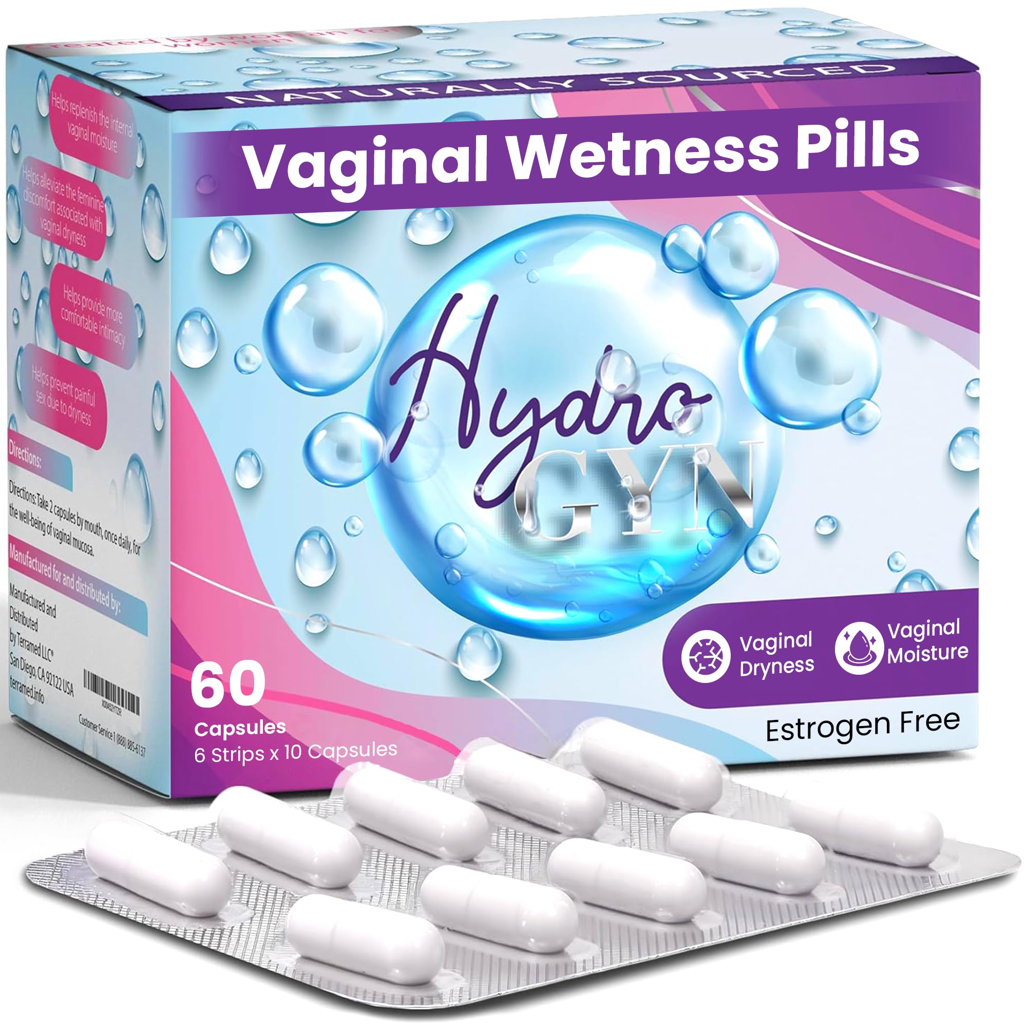 Terramed Hydro Gyn botella de cápsulas para hidratación íntima diaria.