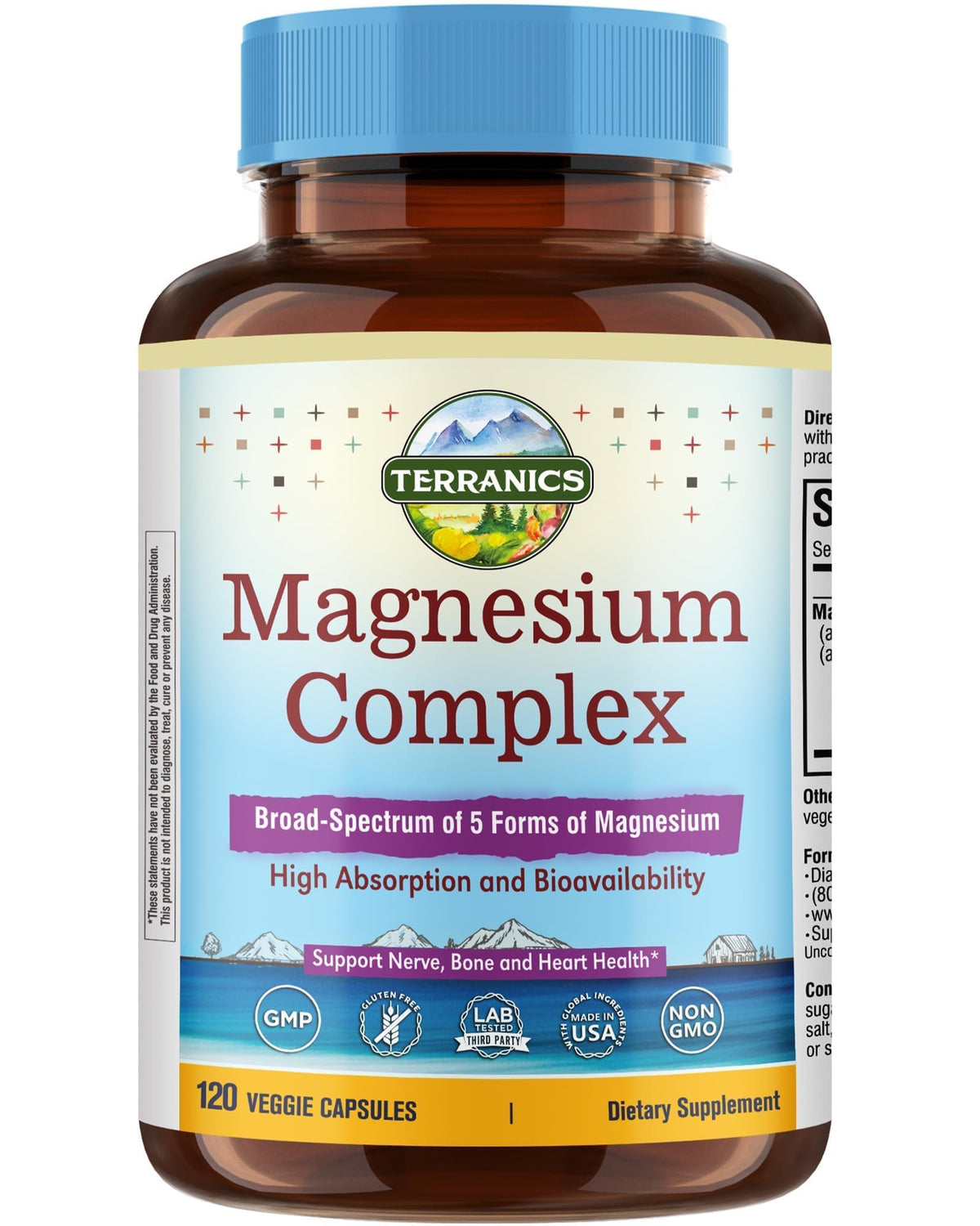 Terranics Magnesio 5en1 cápsulas 500 mg frasco, apoyo general y relajación ocasional.