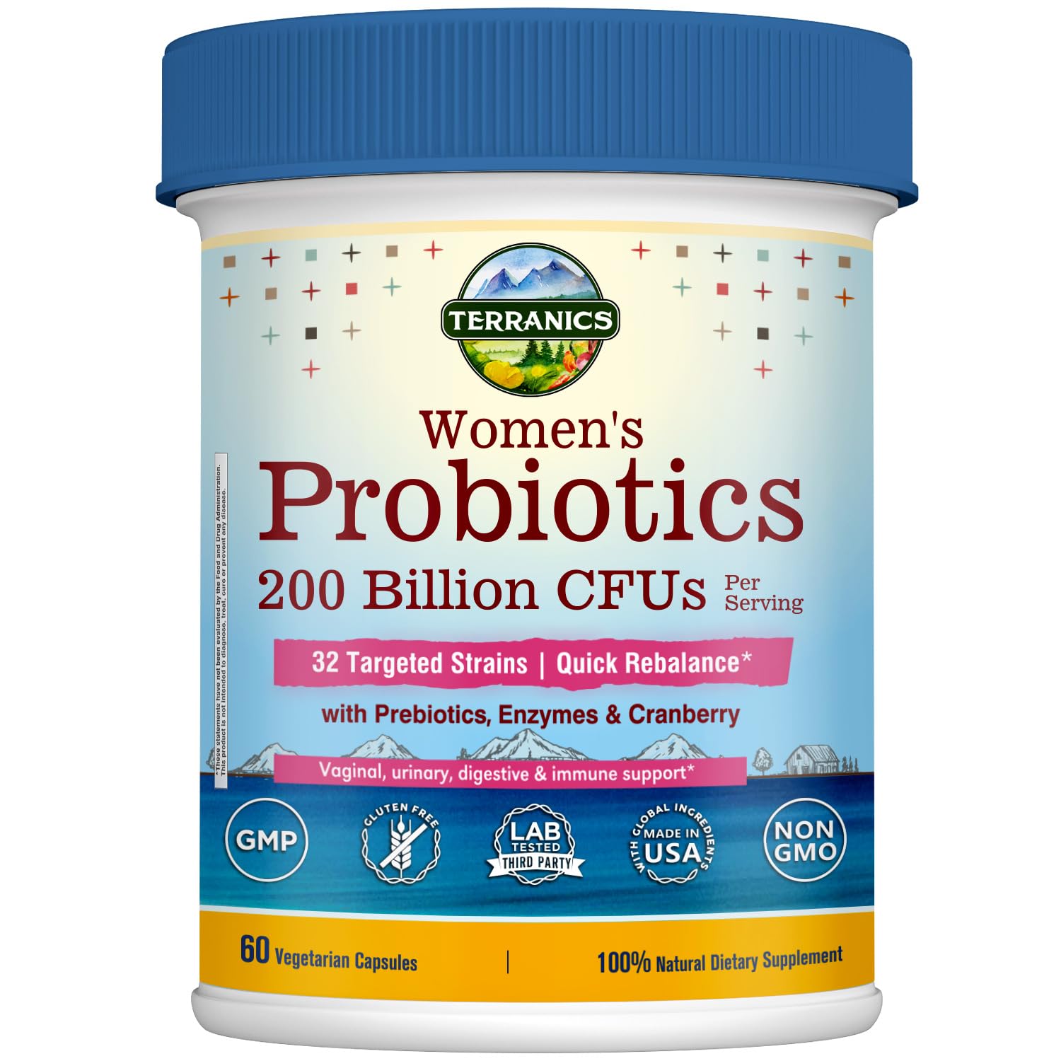 Terranics Daily Probiotics para Mujeres: botella con cápsulas para equilibrio intestinal.