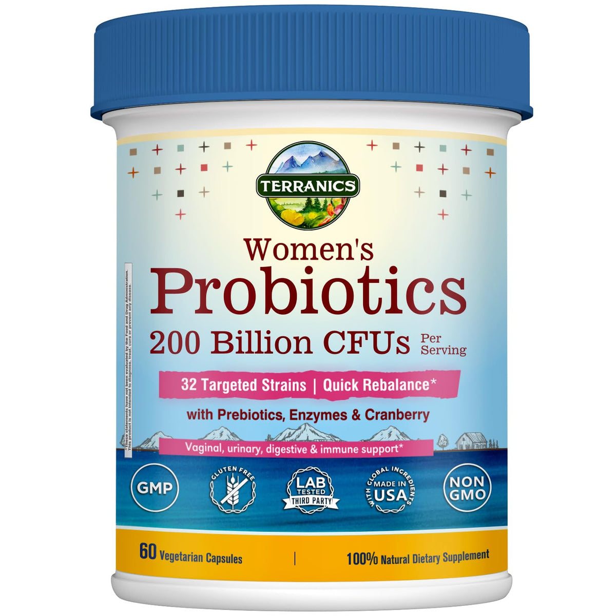 Terranics Daily Probiotics para Mujeres: botella con cápsulas para equilibrio intestinal.