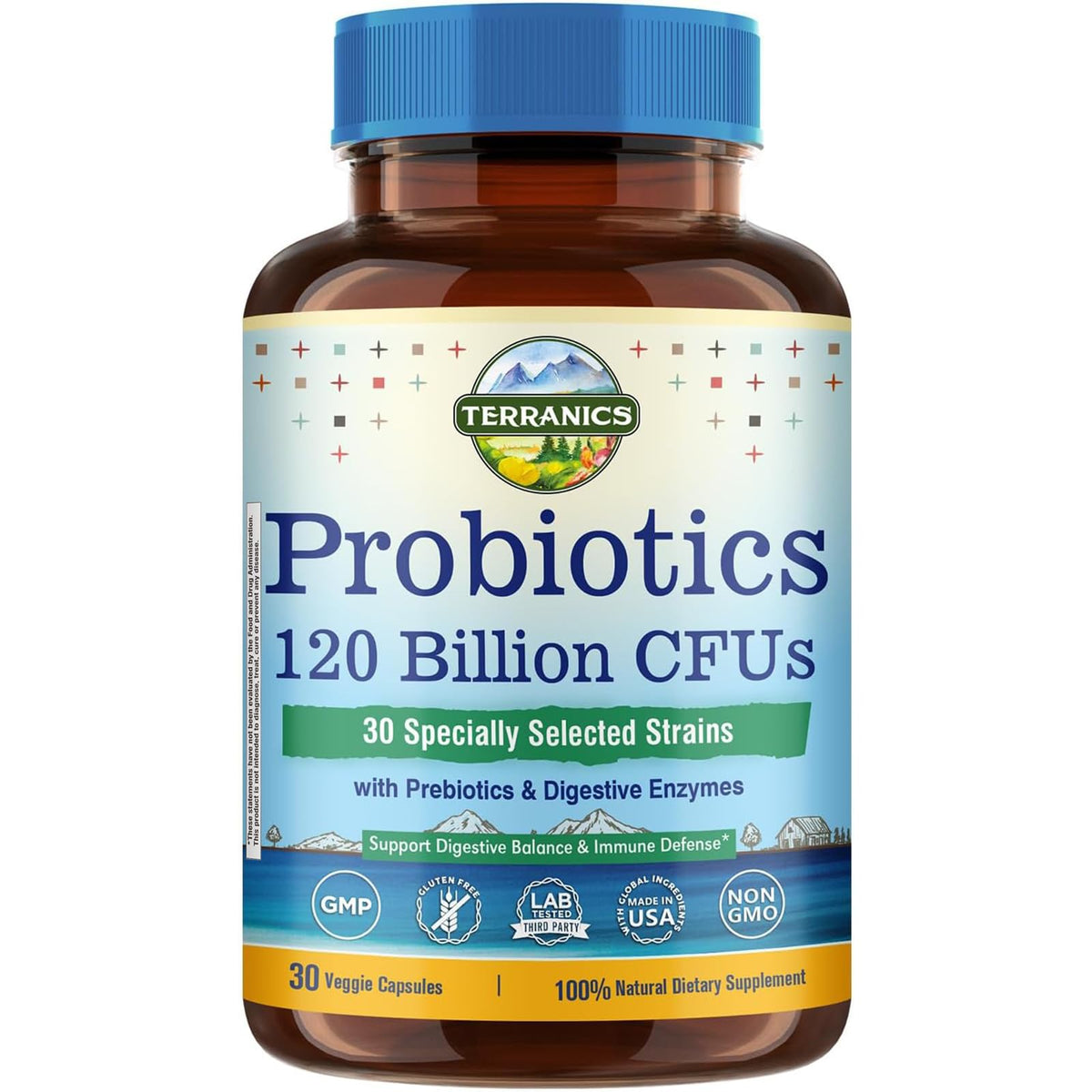 Terranics Probiotics: bote de 120 mil millones para apoyo digestivo diario.
