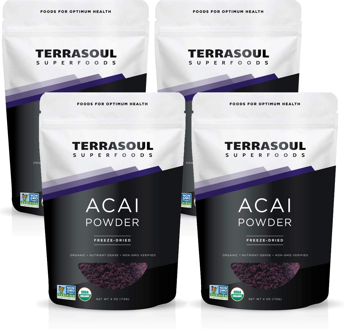 Terrasoul Acai Polvo Liofilizado 16 onzas pack4 para batidos y recetas antioxidantes