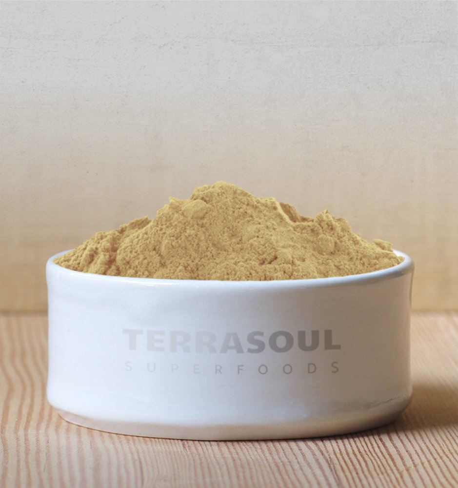 Terrasoul Amla polvo con cucharilla medidora para uso diario.