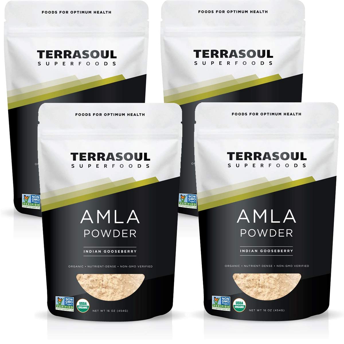 Terrasoul Amla en polvo orgánico, empaque frontal, lista para añadir a batidos.