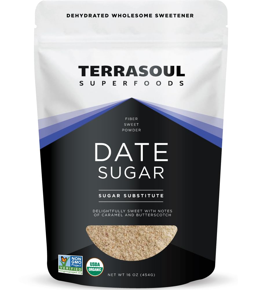 Terrasoul Date Sugar en saco de 1 lb, ideal para hornear con sabor a caramelo.