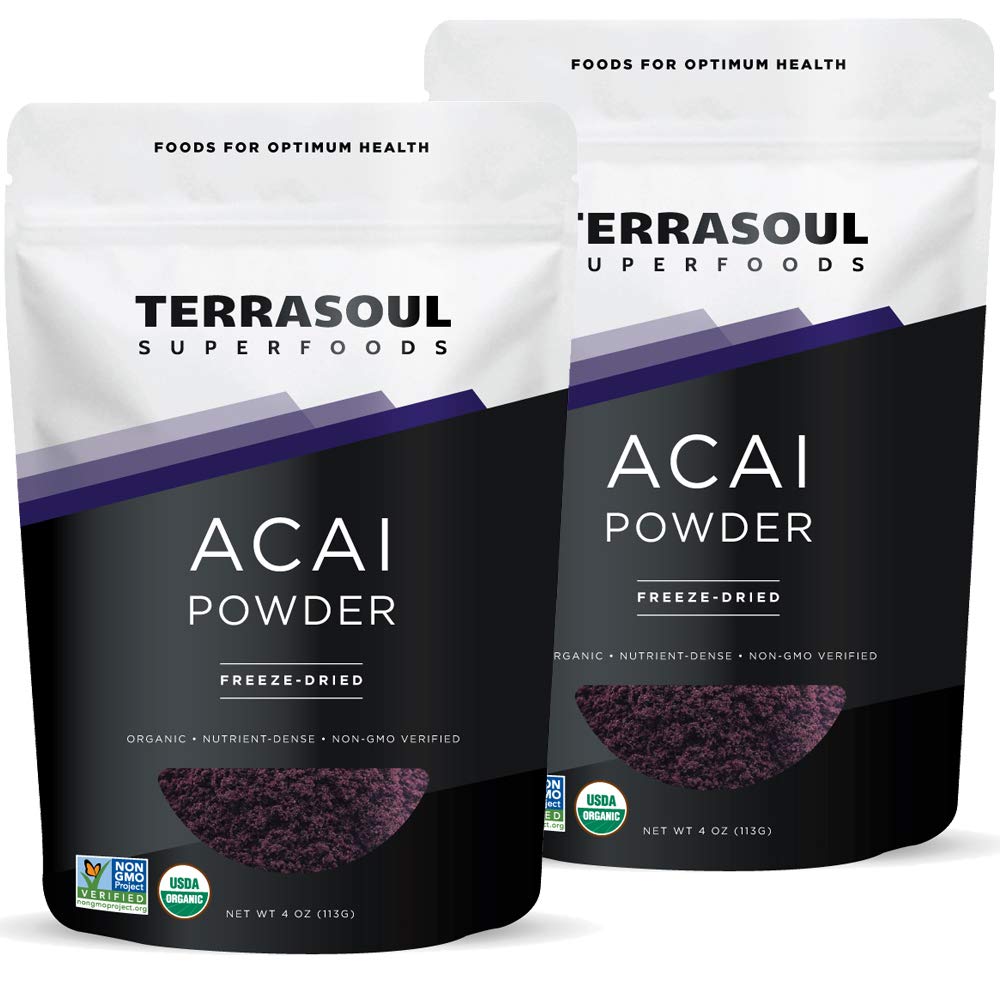 Terrasoul Superfoods Acai en polvo, empaque 2x4 oz, perfecto para batidos antioxidantes.