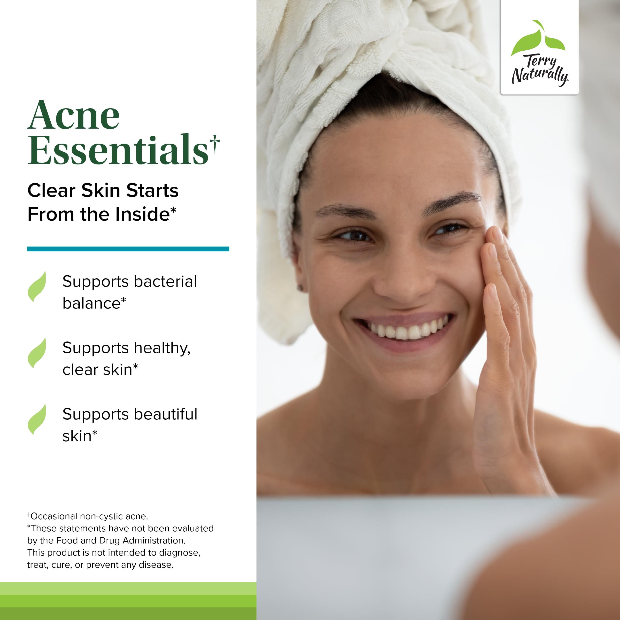 Composición clave de Terry Naturally Acne Essentials con vitaminas y zinc