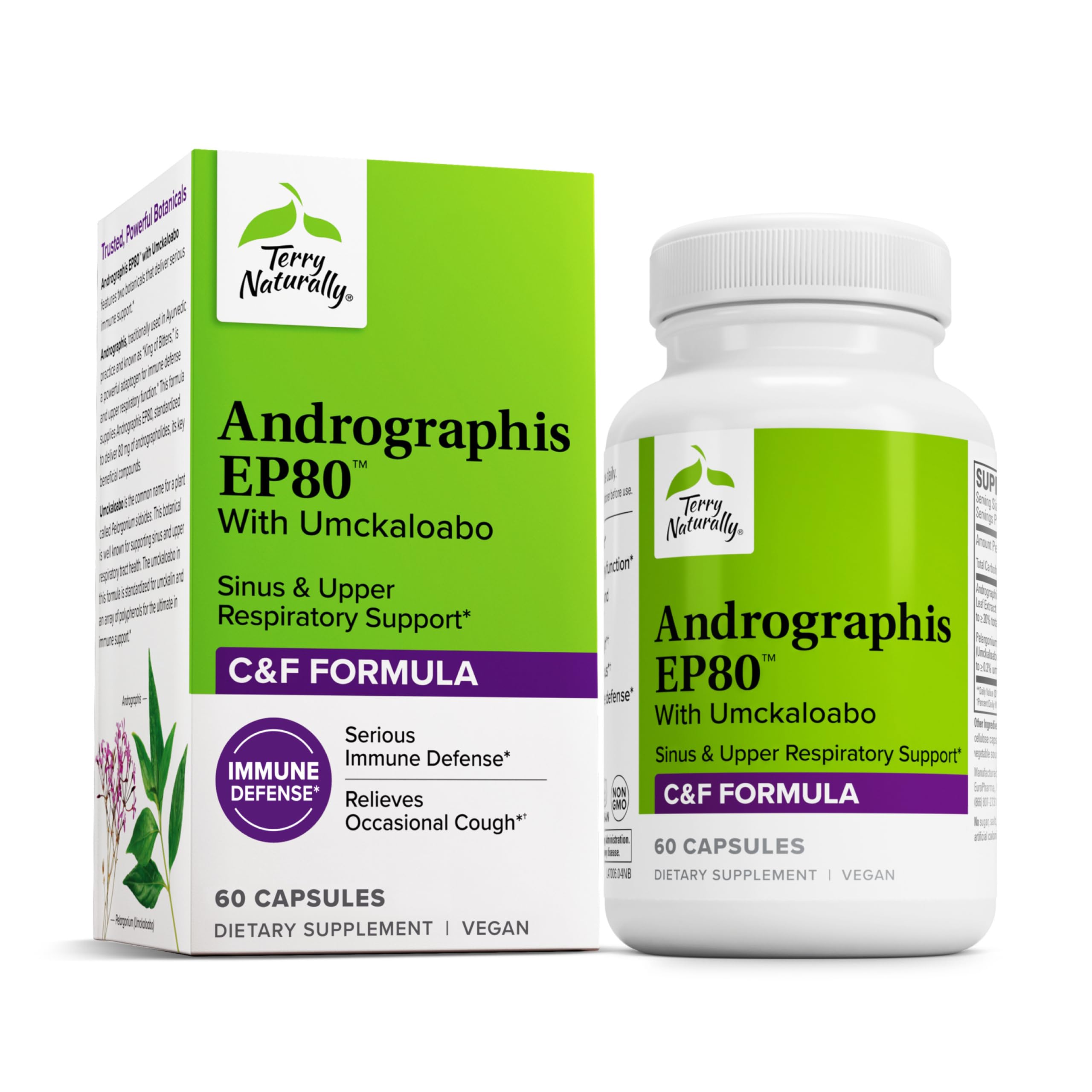 Terry Naturally Andrographis EP80, botella de cápsulas veganas para apoyo inmunitario