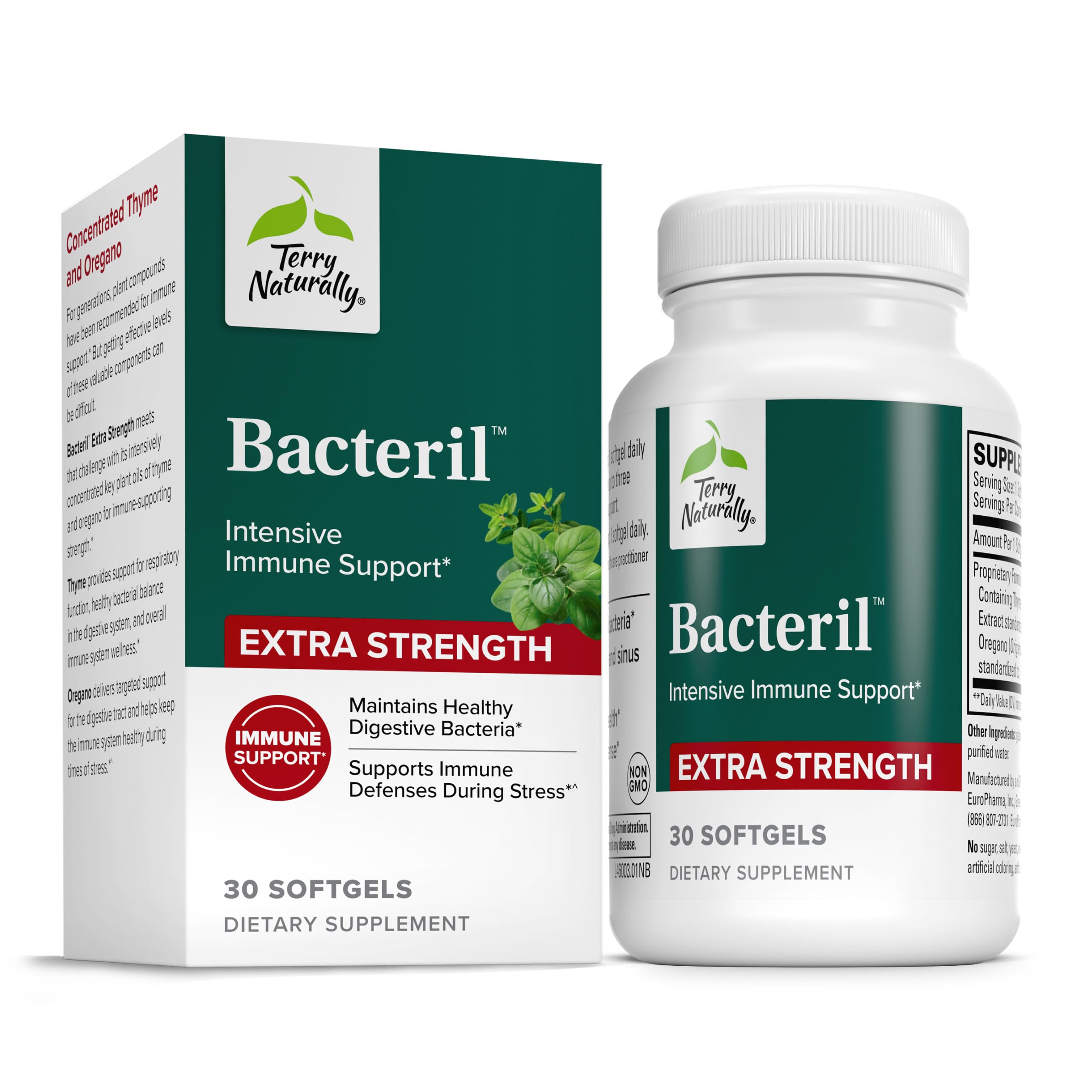 Terry Naturally Bacteril, botella frontal, apoyo inmunitario diario.