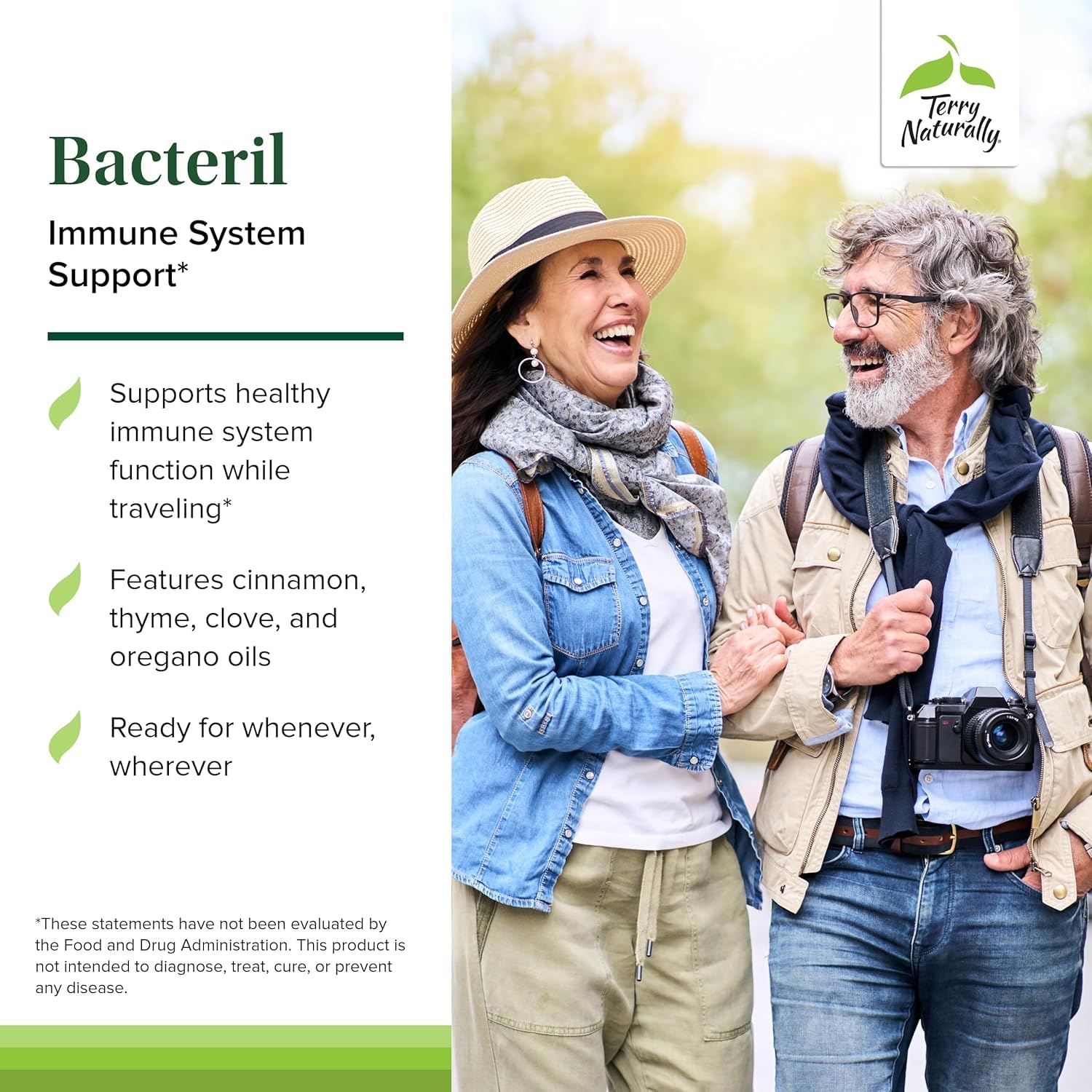 Ingredientes clave canela, tomillo, clavo y orégano en Bacteril para beneficio digestivo.