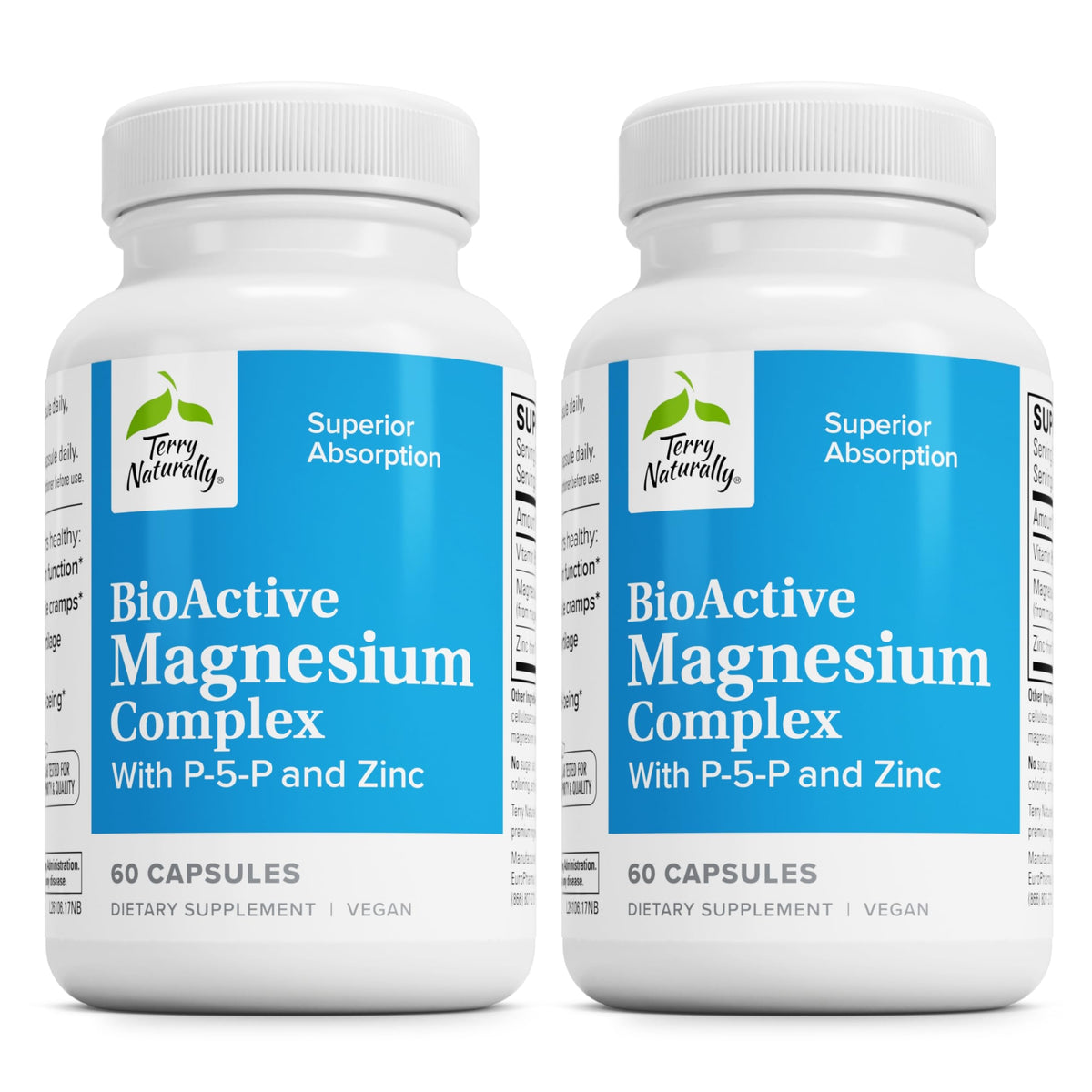 Terry Naturally BioActive Magnesium Complex en botella, apoyo diario para huesos y corazón