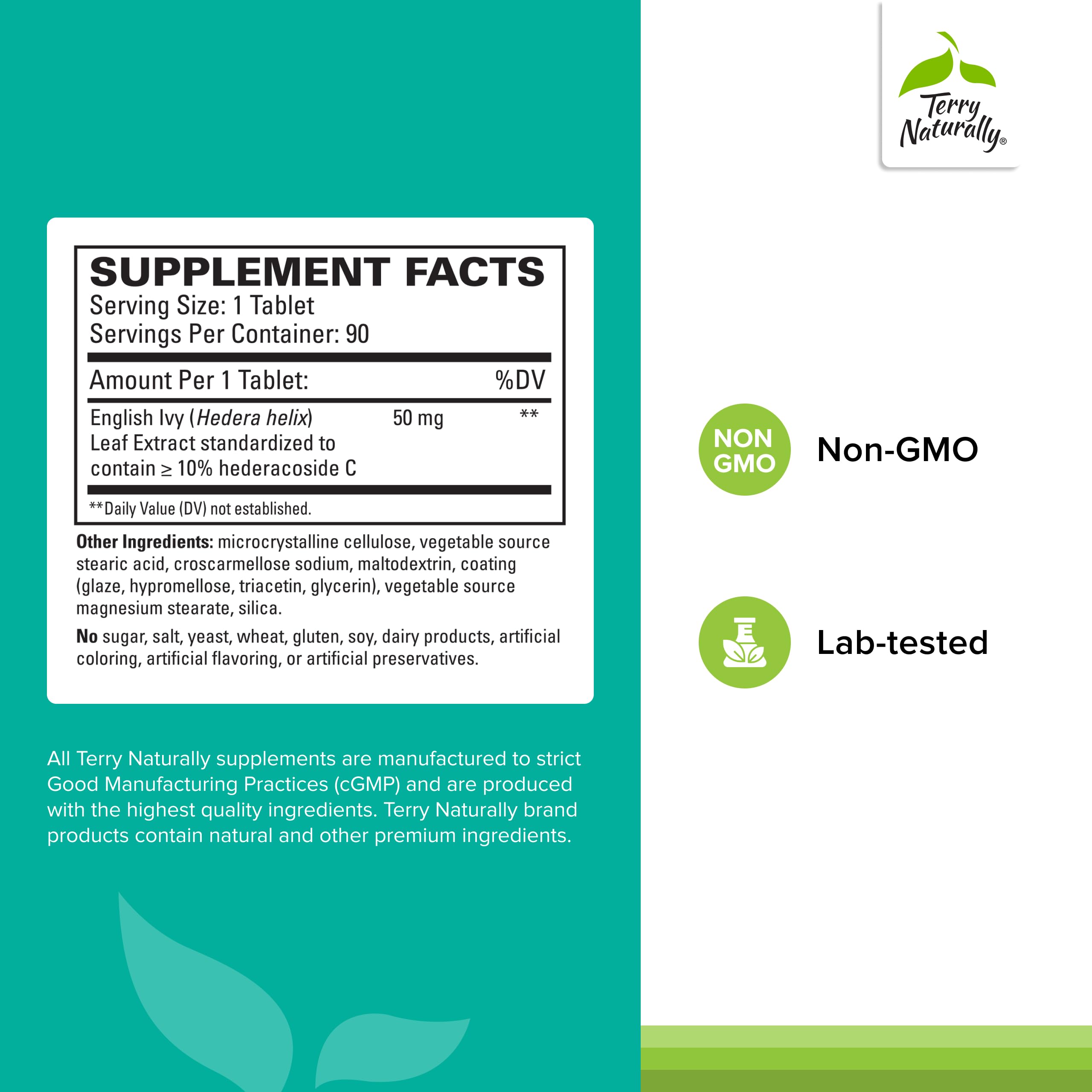 Etiqueta del producto Terry Naturally Bronquial Clear para uso diario de soporte respiratorio.