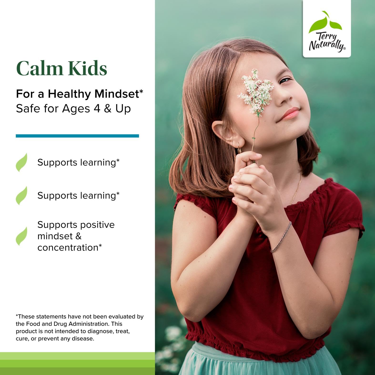 Etiqueta de Calm Kids con indicaciones para uso diario.