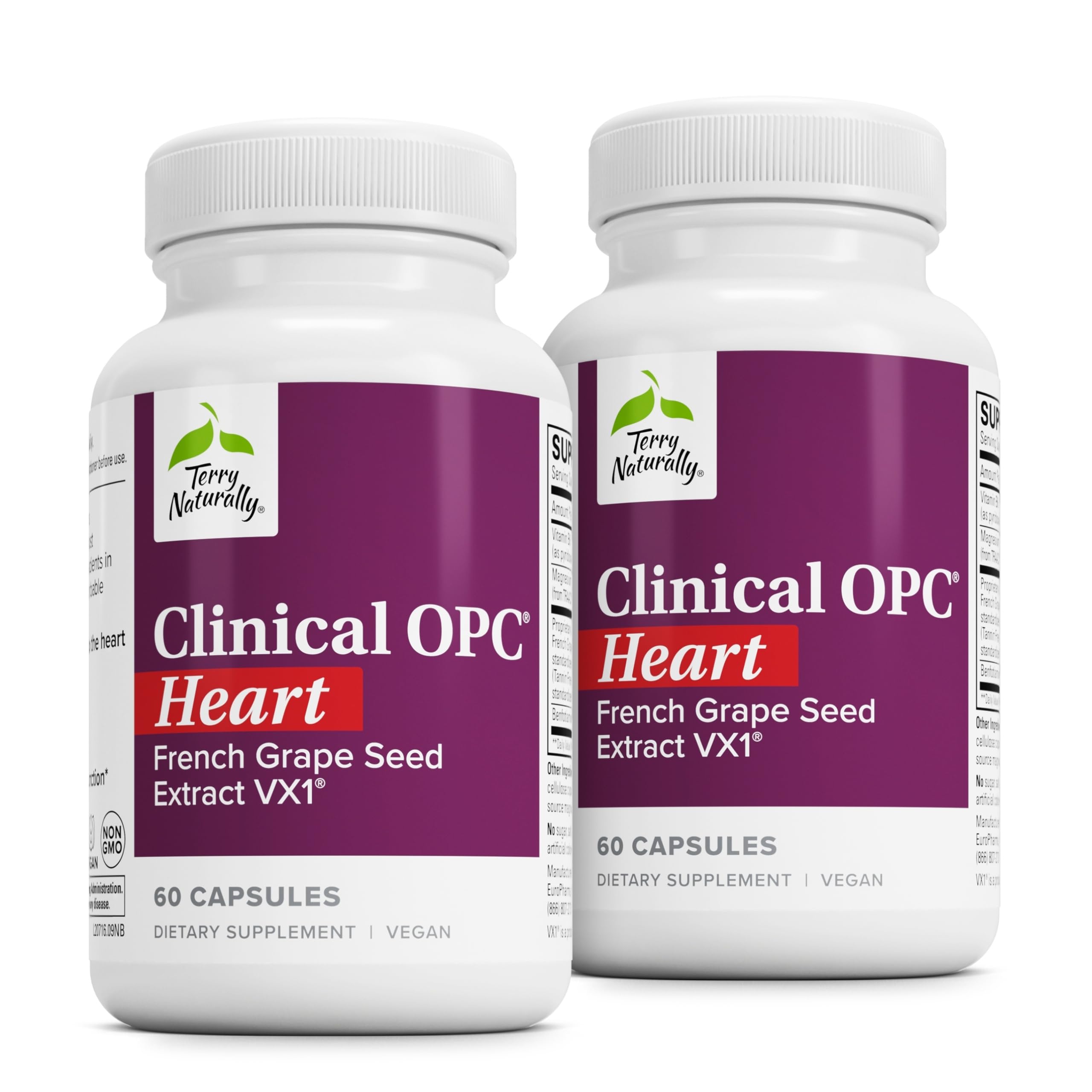 Frasco de Terry Naturally Clinical OPC Heart para apoyar la circulación arterial.