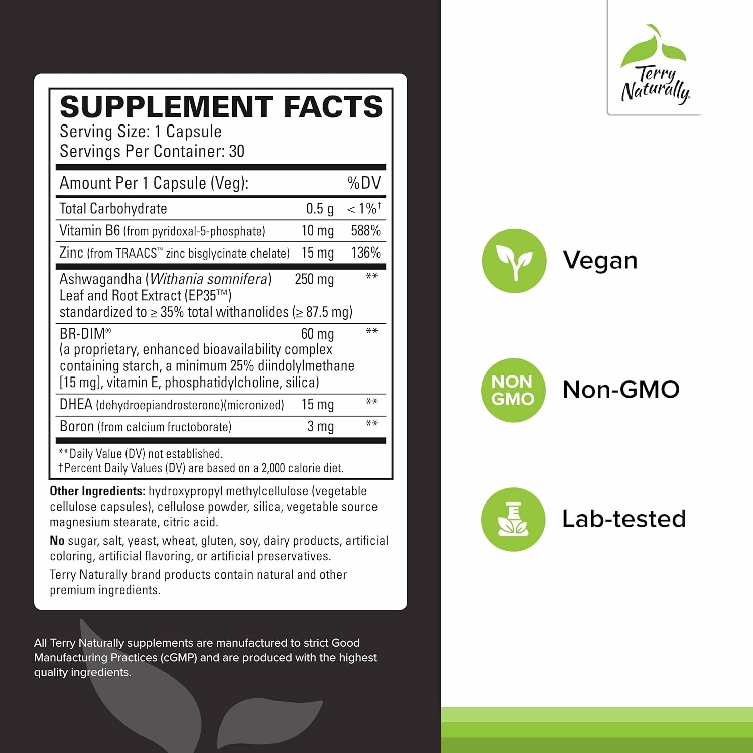 Terry Naturally Complete Testosterone Support, cápsulas en primer plano, energía sostenida para entrenamientos y recuperación.